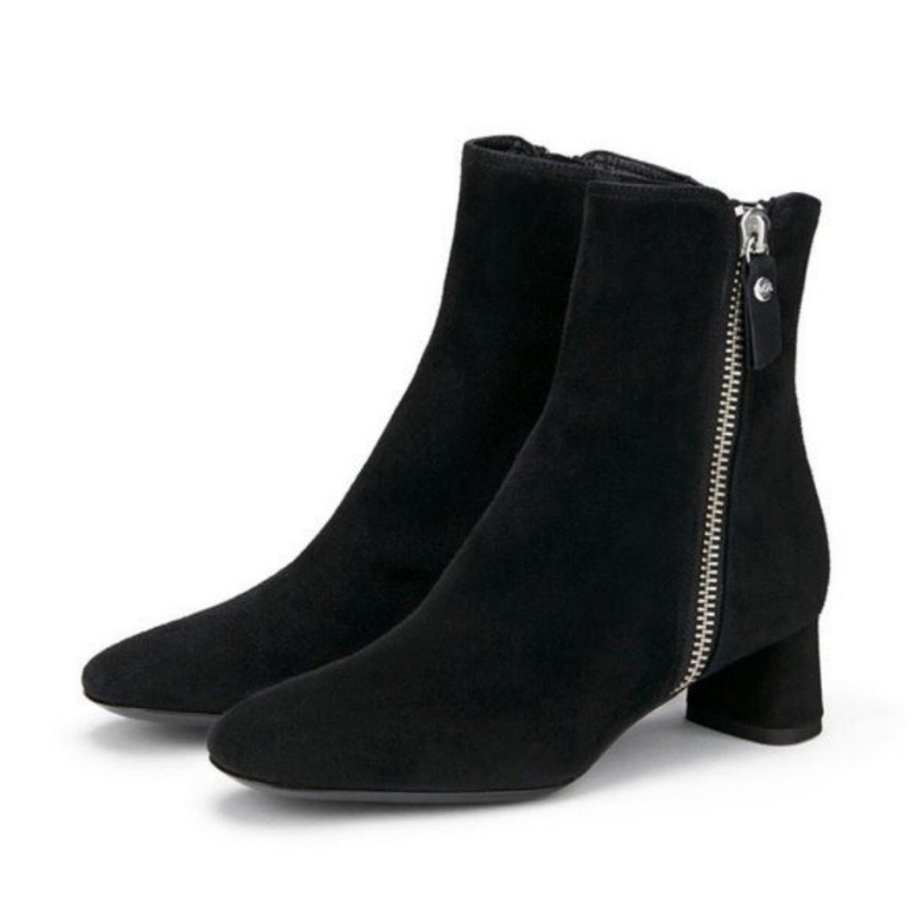 AGL Black Suede Bootie Exposed Silver Side Zipper Chunky Block Heel NWT 36.5 - Picture 7 of 7